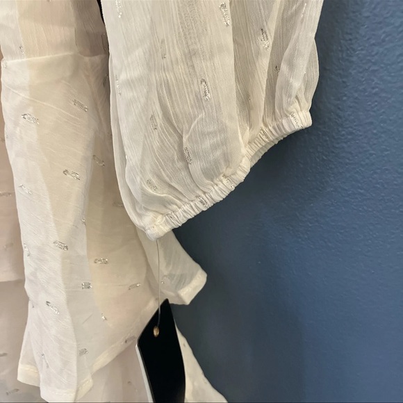 CITY Studio Juniors' Lurex Dot Ruffled Fit & Flare Dress Color Cream Size S - Picture 7 of 12